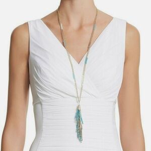 WHBM Cerulian Confetti Tassel necklace gold tone chain